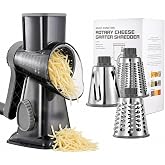 Liozeria Rotary Cheese Grater Manual Hand Crank 3-in-1 Vegetable Shredde | Finger-safe design, stainless steel drums, suction base. Perfect for cheese, vegetables, nuts &amp; chocolate. Easy to clean