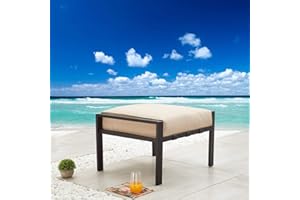 Festival Depot Dining Outdoor Patio Bistro Furniture Ottoman Footstool with Slatted Steel Frame Legs with Embed Premium Fabric Soft & Comfortable 4.3" Cushion Foot Rest for Garden Yard All-Weather