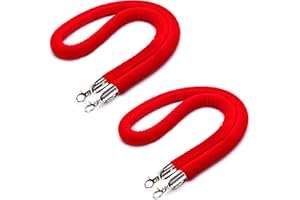 XINLTC 2 pcs Red Velvet Stanchion Rope, 5 Feet Crowd Control Safety Barriers with Polished Silver Hooks, Thick Stanchion Queue Barrier Rope for Carpet Events Movie Theaters Grand Openings