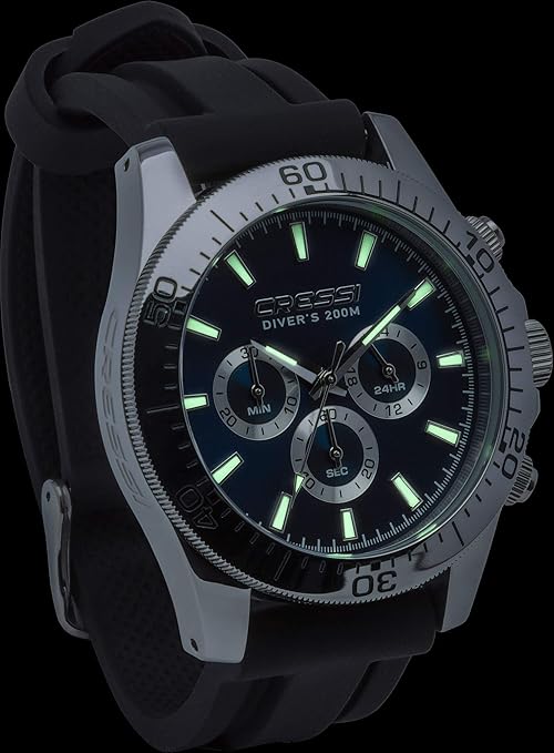 Cressi Nereus Watch Reloj Cronógrafo Submarino Profesional 200 m / 20 ATM, Unisex-Adult