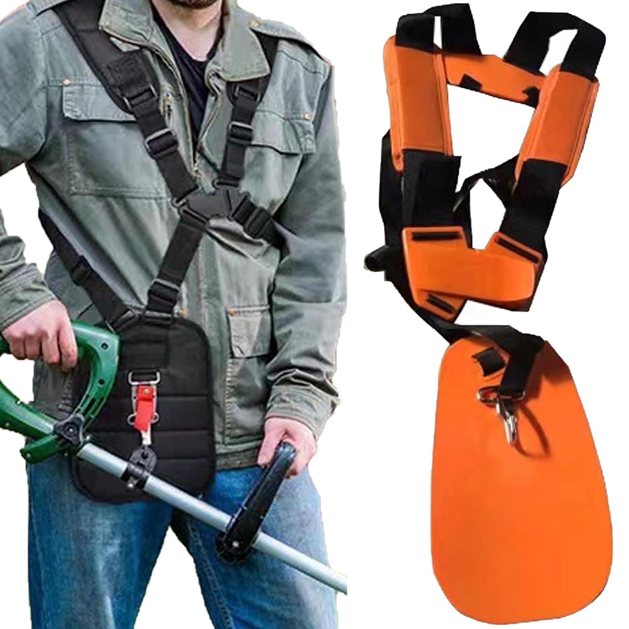 SUQ Trimmer Harness Strap with Double Shoulder, Convenient Strimmer Double Breasted Shoulder Harness Strap,Trimmers Strimmer Harness Lawn Mower Accessories, Adjustable for Brush Cutter Garden (orange)