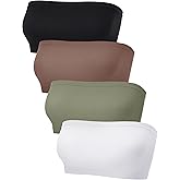 4 Pieces Women's Bandeau Bra Strapless Bralette Seamless Bandeau Non-Padded Stretch Top Bra