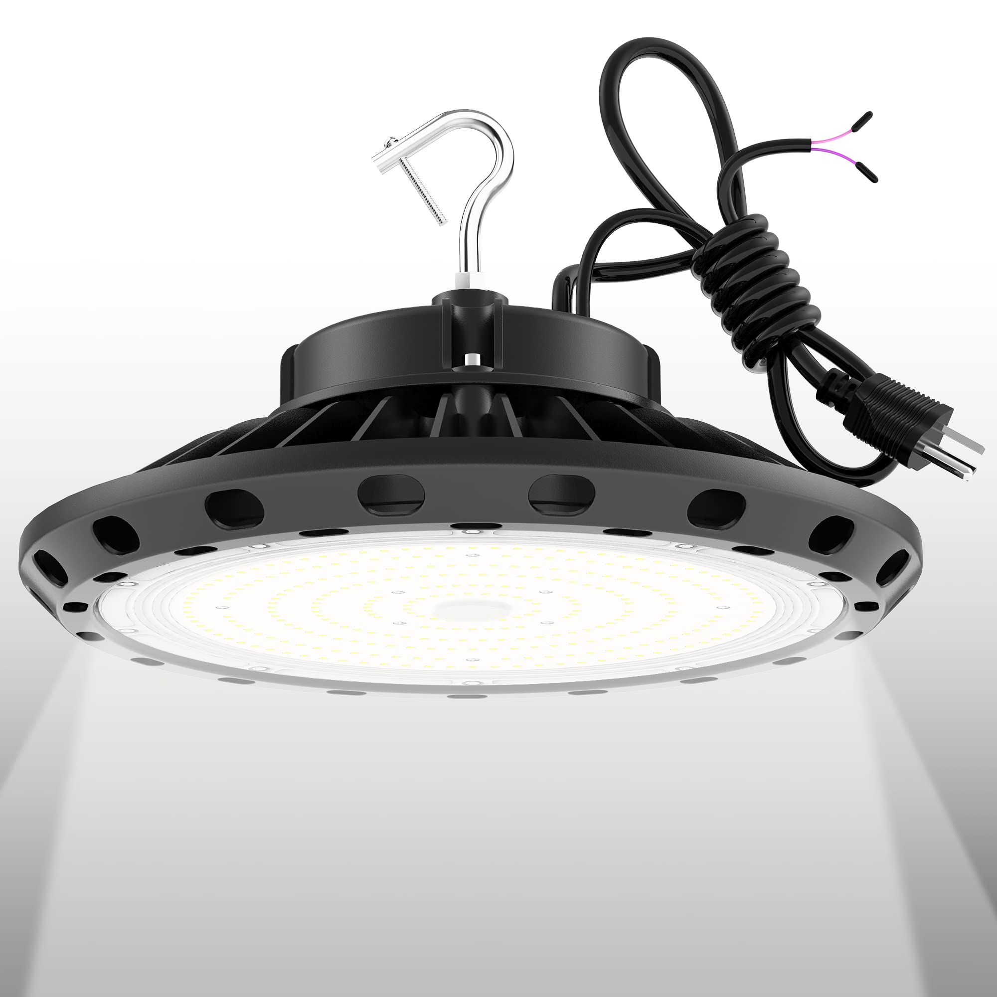 Photo 1 of 300W UFO LED High Bay Light 45000lm (Eqv.1250W MH/HPS), 5000K Daylight, 0-10V Dimmable, IP65 Waterproof, US Plug with 5ft UL Cable Commercial Lighting Fixture for Warehouse Workshop Factory Area