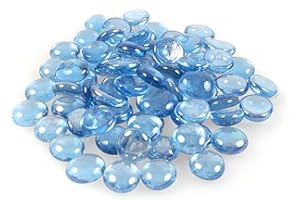 SHINY STONE High Luster Reflective Fire Glass Gravel,Glass Marbles Pebbles Beads Chips,Vase Fillers Beads for Fish Tank Aquarium Succulent Garden Decoration,17-19mm(2/3''-3/4''),335g/0.78lbs (Sky Blue)