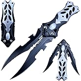 MADSABRE 8.5" Cool Double Blade Pocket Knife, Camping Folding Knife with Clip and Aluminum Handle, Hunting Survival EDC Hiking Tools, Gifts for Men