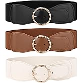 JASGOOD 3 Pack Women Wide Elastic Waist Belt for Dress Ladies Stretch Belt with Gold Round Buckle