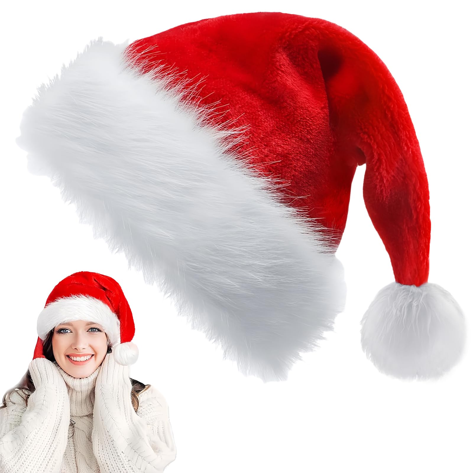 YAAVAAW Red Santa Claus Hat Deluxe for Christmas - 28 * 38cm Luxury Plush Unisex Party Costume for Kids, Adults, Women, Men - Xmas New Year Gifts