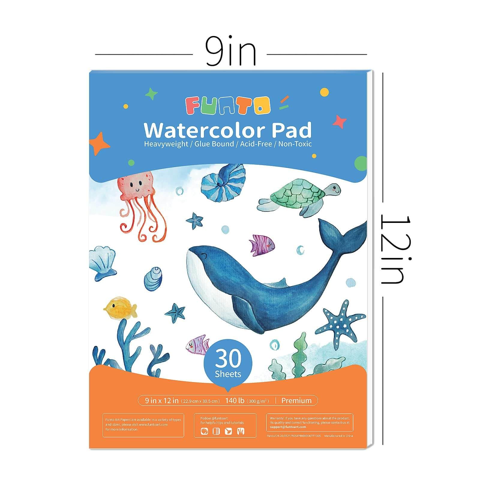 Funto Watercolour Paper, 9 x 12 inches, 2 Pack, 60 Sheets (300 gsm), Acid Free, Heavy Art Paper for Painting, Drawing and Art Supplies, Cold Pressed Watercolour Sketchbooks for Drawing