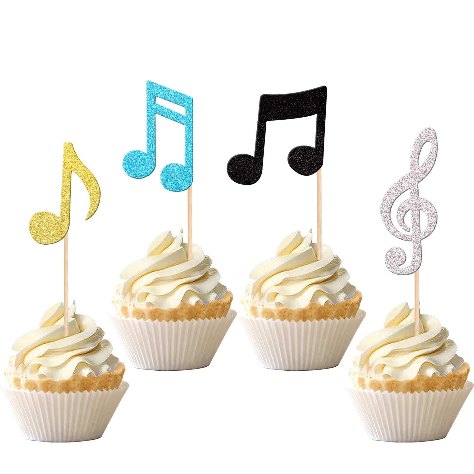 24 PCS Music Notes Cupcake Toppers Glitter Musical Symbol Cupcake Picks for Rock Music Concert Theme Baby Shower Wedding Birthday Party Cake Decorations Supplies Colorful