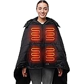HENNCHEE Heated Blanket Battery Operated with Removable Hooded 70" x 42" Portable Heated Blanket with 16000mAh Battery Pack 5 Heating Zones Waterproof Heated Poncho for Home, Outdoors, Camping, Black