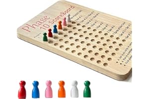 Tuiiopoli Score Board for Phase 10, Thicken Real Quailty Hardwood Oak Scoreboard with 6 Colored Pegs Wooden Score Sheets Tracker Board Party Family Night Oak Accessories Board