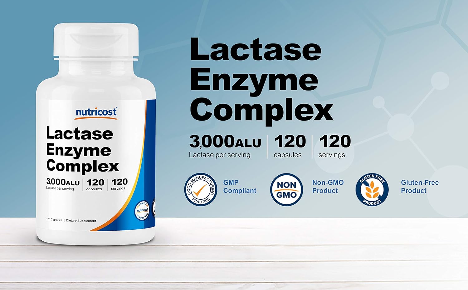 Nutricost Lactase Enzyme Complex 3,000 FCC ALU, 120 Veggie Capsules - Non-GMO, Gluten Free, 120 Servings: Health & Personal Care