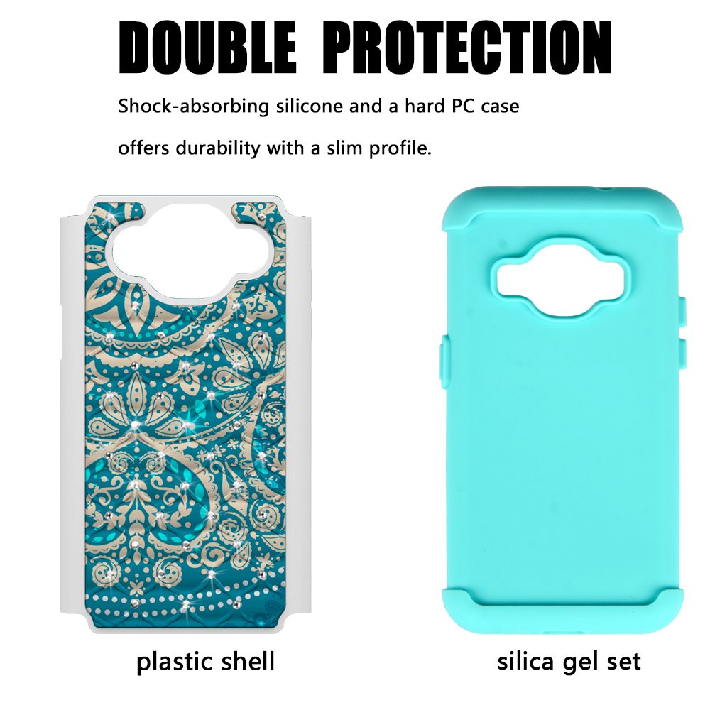 J3 Case, MagicSky [Shock Absorption] Studded Rhinestone Bling Hybrid Dual Layer Armor Defender Cover For Samsung Galaxy J3 (2016) -Flower