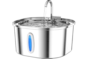 PEKTACO Stainless Steel Cat Water Fountain, 3.2L/108oz Cat Water Dispenser with Ultra-Quiet Water Pump and Water-Level Window, Dishwasher Safe Pet Drinking Fountain for Cats & Small Dogs