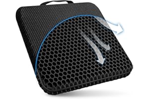 COOUSHING Gel Seat Cushion, for Long Sitting -Double Thick Gel Seat Cushion Breathable Honeycomb Chair Cushion with Non-Slip Cover for Office Chair Car, Wheelchair, Long Trips,Relief Sciatica Pain
