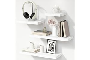 Boswillon Multi-Size Floating Shelves Set of 4, Rustic Wood Wall Mounted Shelves with Invisible Bracket, Hanging Shelves Display for Wall Decor, Living Room, Bedroom, Kitchen, Bathroom - White