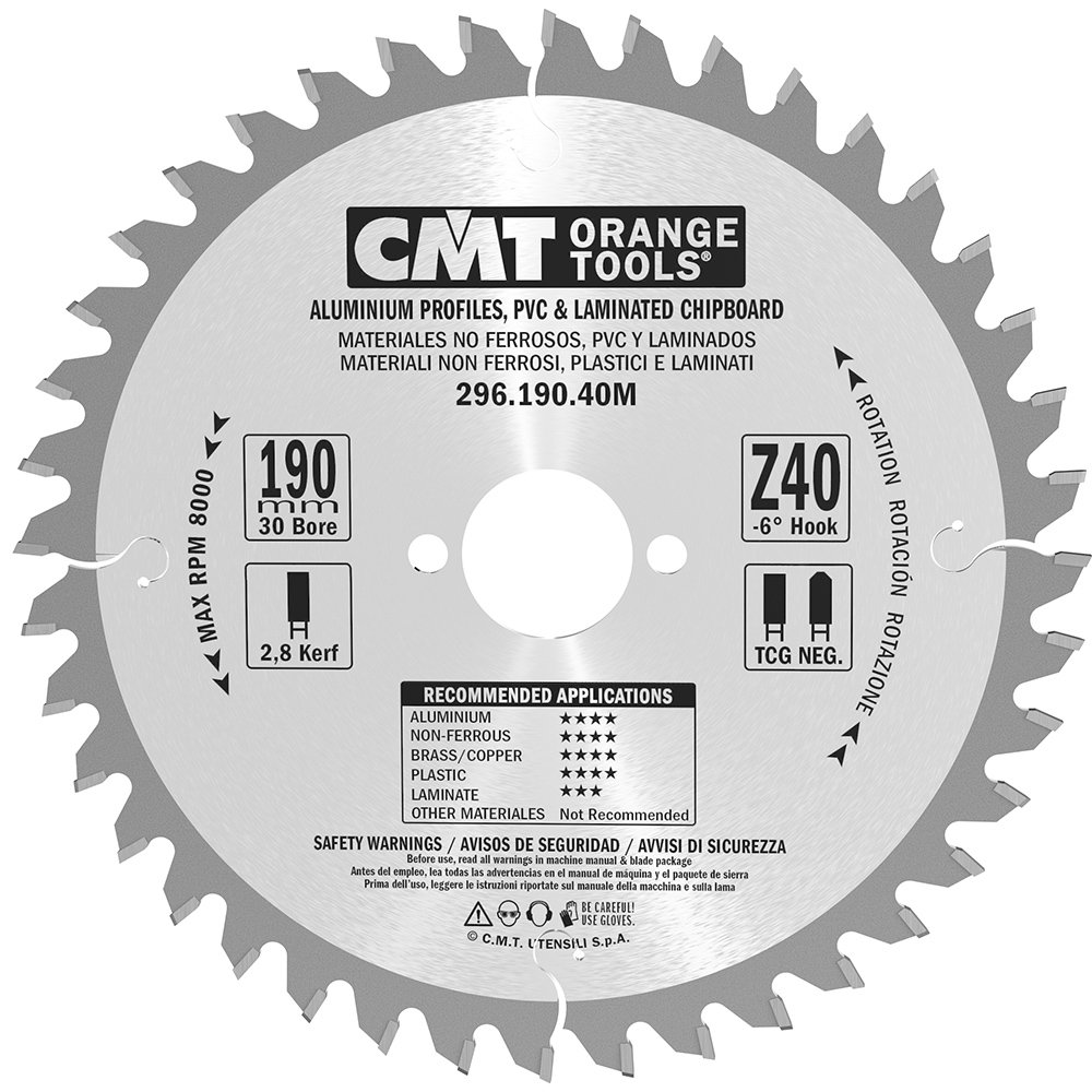 CMT Orange Tools 296.190.40 M – Circular Saw Blade 190 X 2.8 X 30 mm Z 40 TCG-6 °