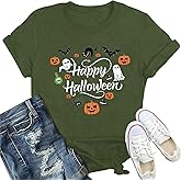 IFQ Halloween Shirts for Women Funny Pumpkin Ghost T-Shirt Fall Spooky Season Crewneck Tee