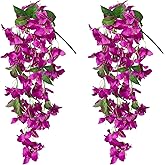2PCS Bougainvillea Artificial Hanging Flowers Plants for Outdoors Outside Spring Decoration, Faux Silk Flowers Fake Vines UV Resistant Look Real Realistic for Front Door Porch Planter Balcony, Fuchsia