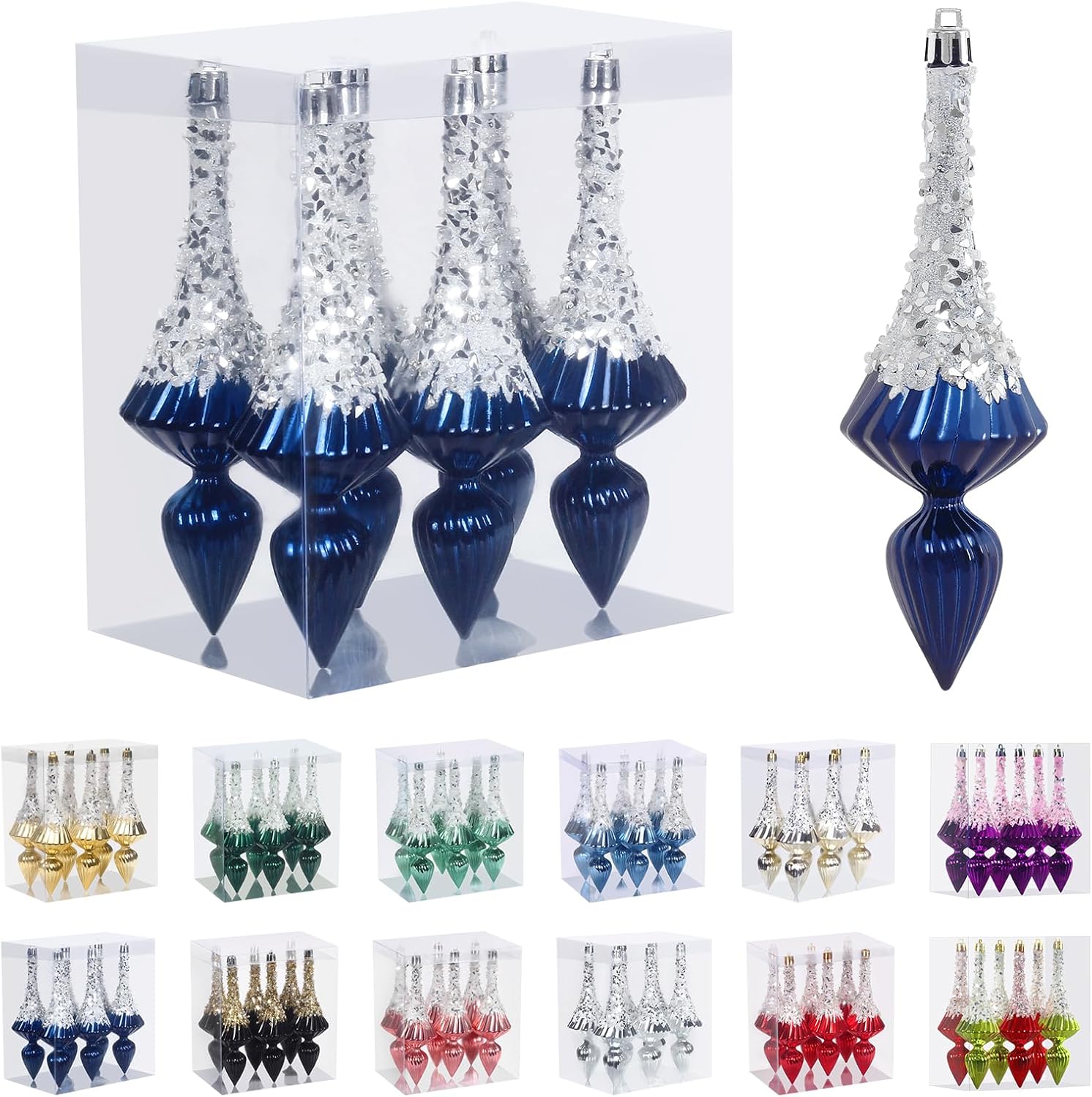 Ornaments - RoseCraft Christmas Ornaments Set, 6.3Inch Plastic Shatterproof Christmas Ball Hanging Ornaments for Xmas Tree Decorations, for Indoor Home Thanksgiving Party Decor - 6Pcs / Dark Blue.