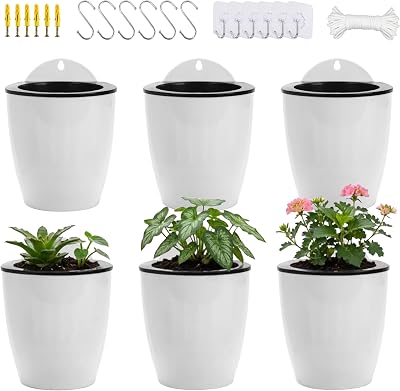 ORIMERC 6 Pack Self Watering Wall Planters White Indoor Outdoor