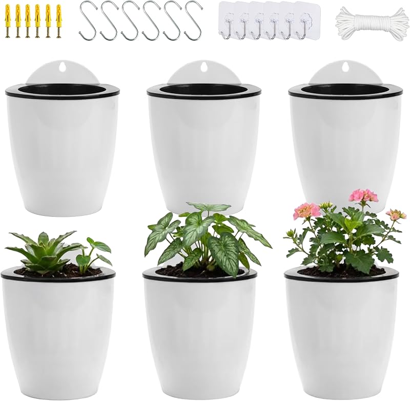 ORIMERC 6 Pack Self Watering Wall Planters White Indoor Outdoor