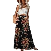 Leafsay Womens Maxi A-line Long Skirt High Waist Casual Elastic Flowy Skirts with Pockets