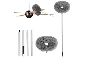 HEONAY Ceiling Fan Cleaner Duster Reusable Microfiber Ceiling Fan Blade Cleaner Removable Duster with Extension Pole Adjusts 13 to 49.7 Inch for Cleaning Walls Bookshelves Furniture Door Window Top (Gray)
