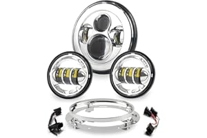 Lusgwufad Motorcycle 7 inch LED Headlight kit with 4 1/2 Passing Lamps Fog Lights Compatible with Harley Davidson Road King Ultra Classic Electra Strees Glide FatBoy (Chrome)