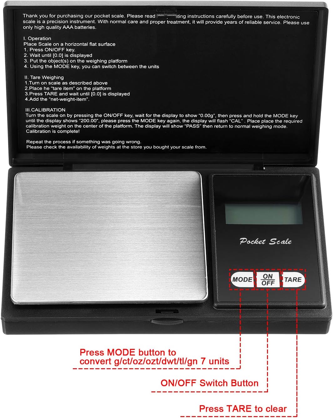 Digital Pocket Scale Set,100 g 0.01 g Mini Scale Electronic Grams Scale with 1 g, 2 g, 5 g, 10 g, 20 g - Image 5