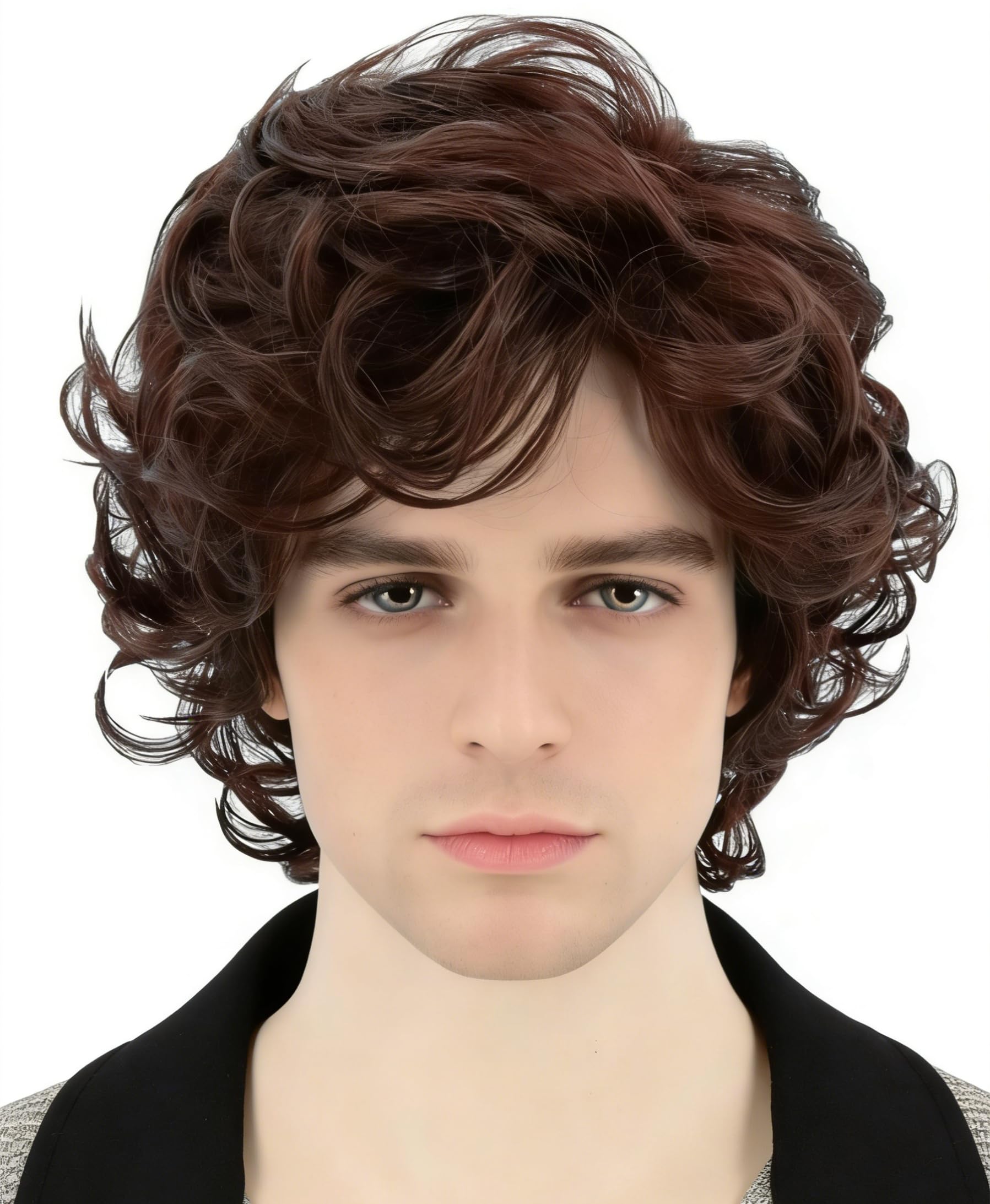 Topcosplay Mens Wigs Short Curly Fluffy Cosplay Halloween Character Costume Wig Layered (Light Brown)