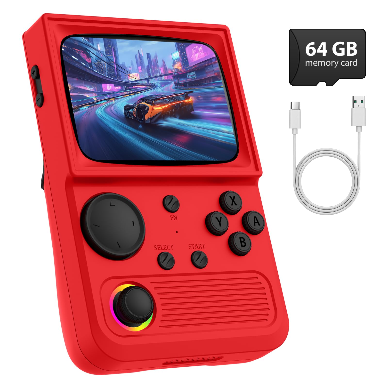 Photo 1 of R36T Retro Handheld Game Console, Retro Gaming Console with 25+ Handheld Emulator,3500mAh Battery,3.5'' IPS Retro TV Design Screen, Supports WiFi Networked Fighting and OTG (Red)