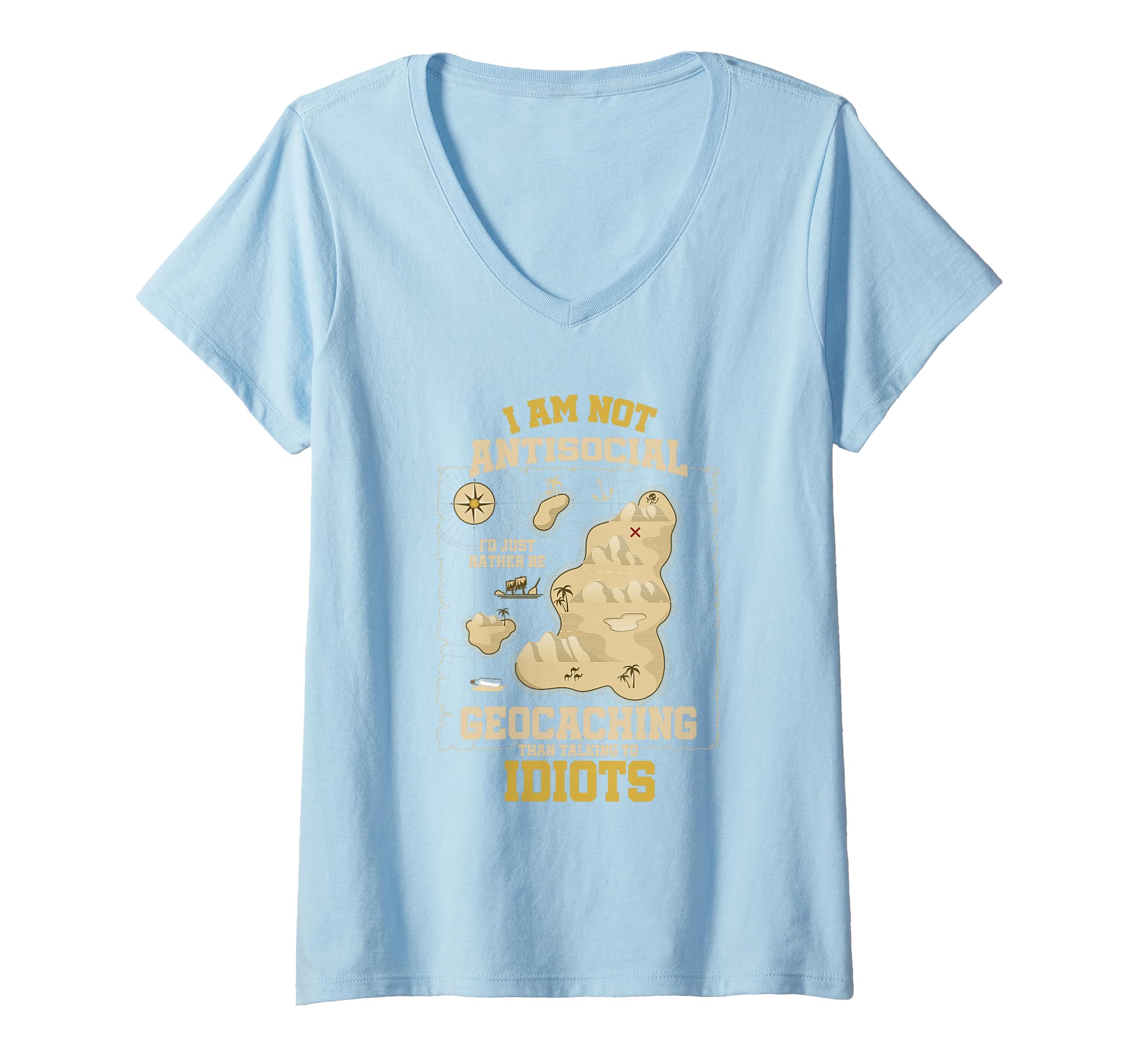 Womens I Am Not Antisocial Geocaching Geocachers Navigational V-Neck T-Shirt