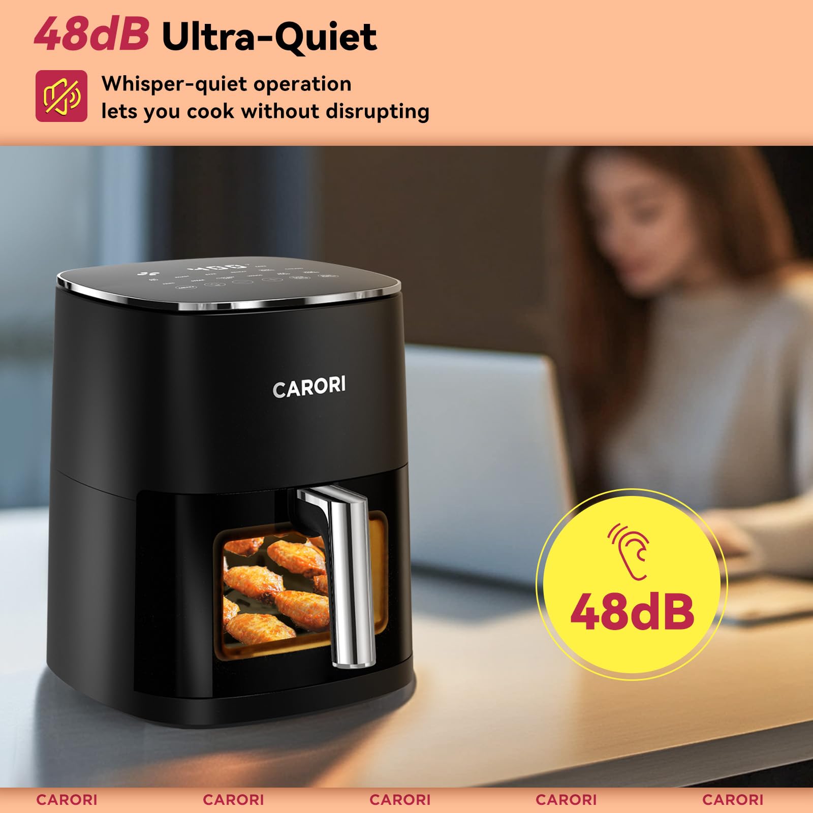 Freidora de aire 12 preestablecidas con ventana de visualización, gran capacidad de 6 cuartos, crujiente máxima de 400 ℉, freidora de aire, hornear, asar, deshidratar, recalentar, comidas rápidas y fáciles de 1700 W, canasta antiadherente apta para lavavajillas