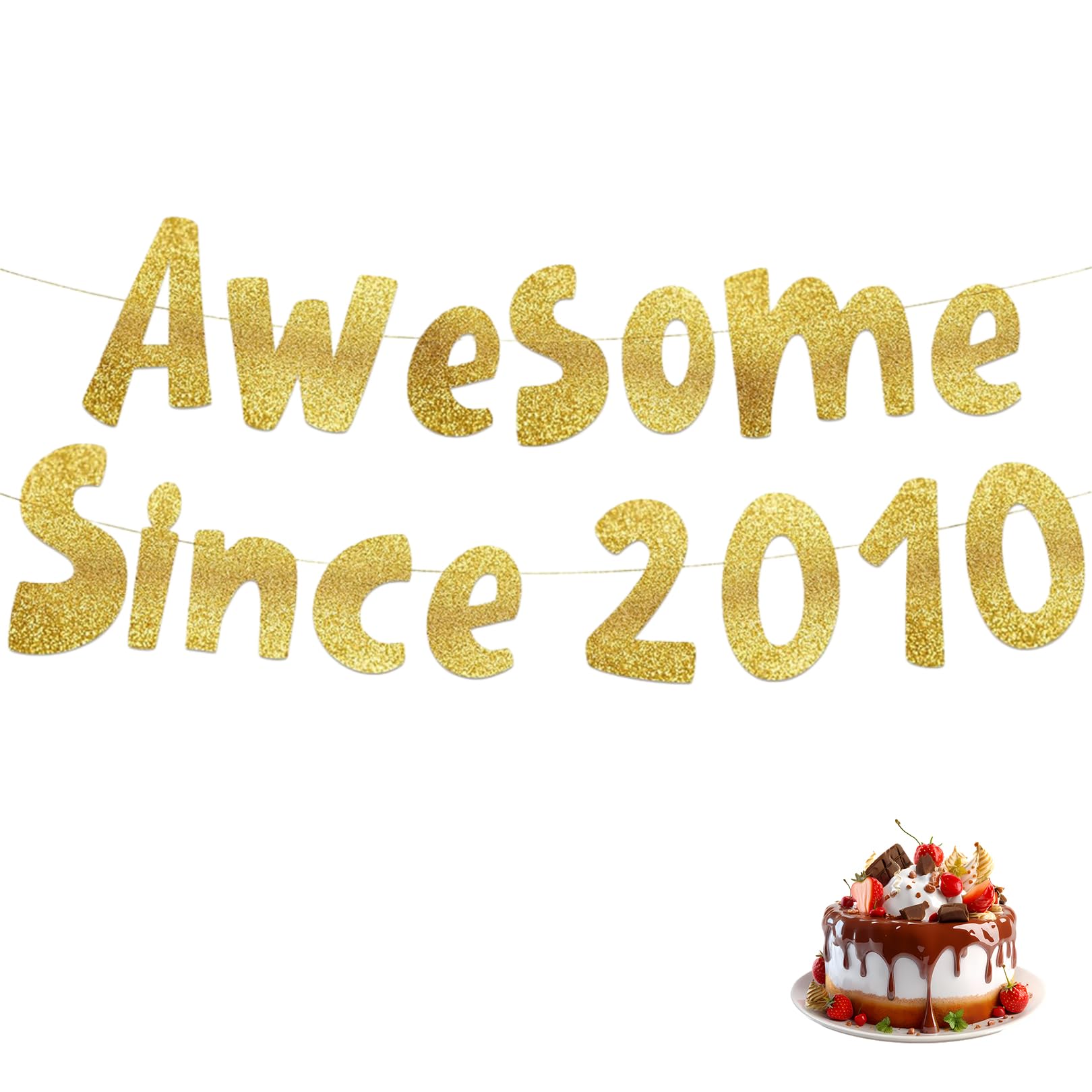 Awesome Since 2010 Gold Glitter Banner Happy Birthday Banner Slogans Premium Thickened Birthday Decorations for Boys Girls Elegant and Aesthetically Pleasing Anniversary Party Backdrop Decorations