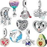 Winraro 10 Pack Silver Bead Charms Compatible with Charms Bracelet Necklace, 925 Sterling Silver Charms for Bracelets for Women, the Pendant Dangle Beads with Cubic Zirconias Are the Perfect Jewelry Gift for Women, Ideal for Christmas, Birthdays, Mother's Day, and Valentine's Day.