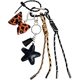 QTMY Cute Star Leopard Print Bow Braided Keychain Bag Charms for Handbag Purse Backpack Accessories Bogg Bag,504