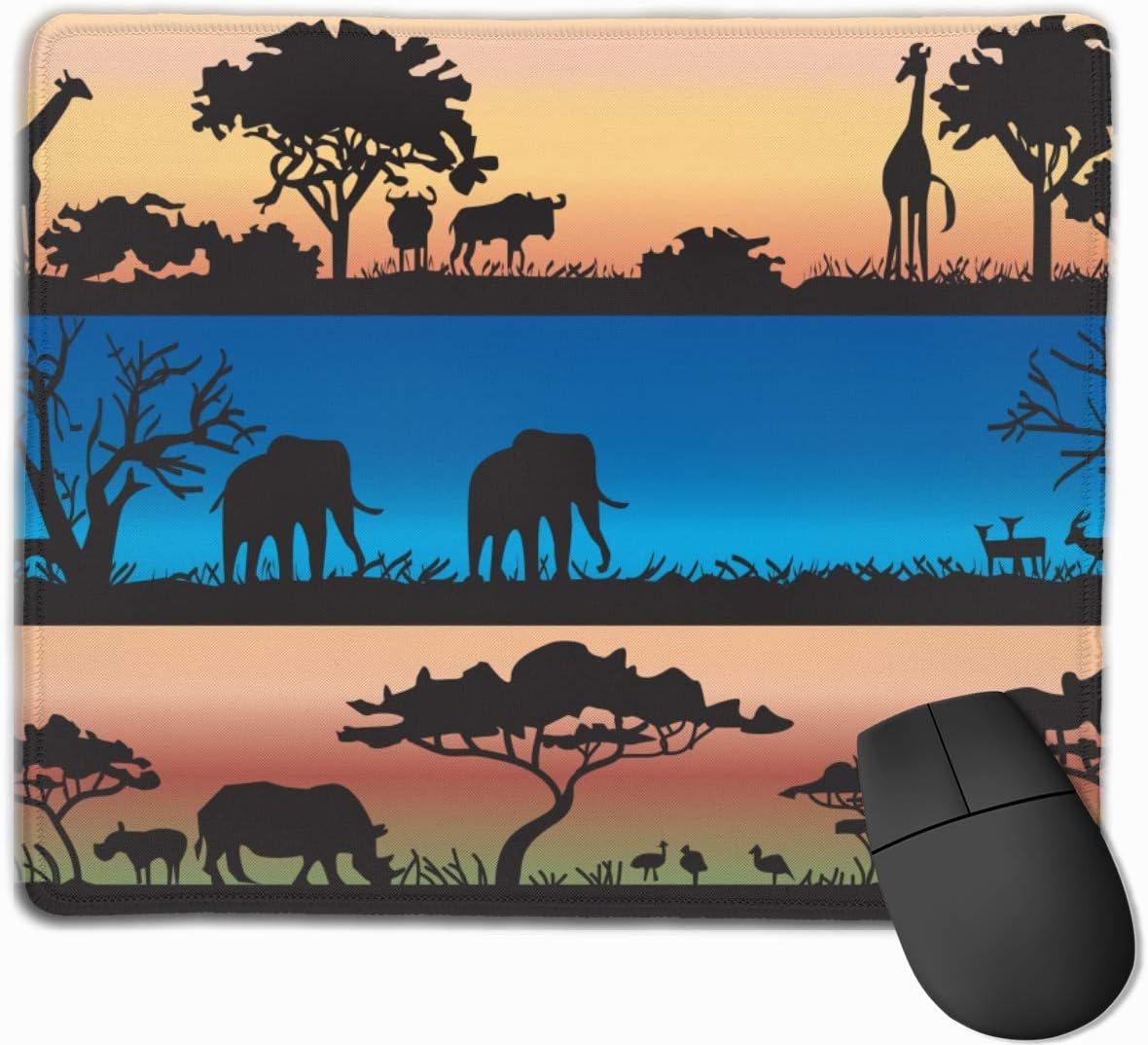 African Wild Animals Mouse Pad with Stitched Edge NonSlip