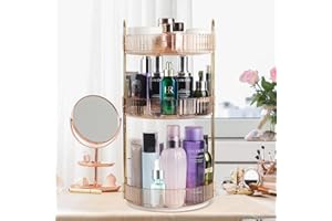 YUUHENG Rotating Makeup Organizer for Vanity - 360 Makeup Storage Spinning Holder Rack, Large Capacity Multi-Function Cosmetics Storage Shelf (3 Tiers, Gold)