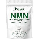 Purisure Pure NMN Powder Nicotinamide Mononucleotide Quick Dissolved NMN Supplement Powder 100% Unflavored NMN Supplement Supports NAD+ Levels Vegan Friendly Non-GMO, 90g
