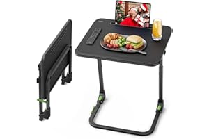 SAIJI Foldable TV Tray | Easy Folding Small Table, Height & Tilt Adjustable TV Trays for Eating, Working, Crafting - Sturdy TV Dinner Tables on Couch & Bed