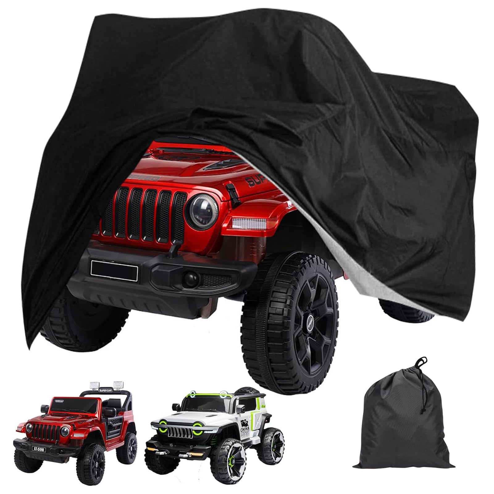 Kids Large Car Toy Cover - 420D Oxford Fabric Universal Car Cover Waterproof Anti-UV DustProof, Kids Electric Ride-Ons Car Covers Outdoor for Electric Vehicle/Motorbike/Quad Bikes/Go Kart(57*33*38 IN)