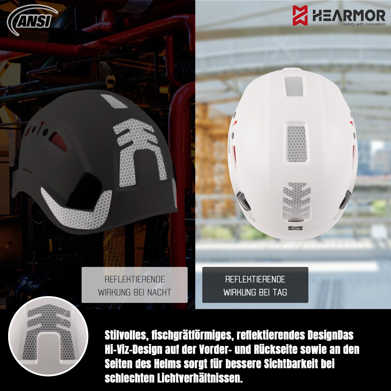 HEARMOR Schutzhelm mit Gehörschutz und Visier, EN 397 Zertifizierter Belüfteter Arbeitshelm, 6-Punkt-Aufhängung, Ideal für Industrie und Baugewerbe, Weiß 5