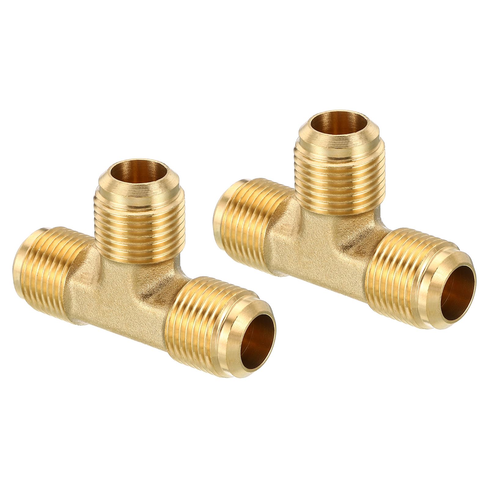 PATIKIL 1/2" x 1/2" x 1/2" Brass Pipe Fitting, 2 Pack Flare Tee Tube Fitting Pipe Adapter Connector for Air Conditioner Refrigeration Plumbing