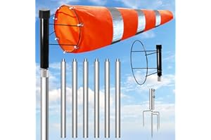 KATYWIXU Airport Windsock Kit, 8 in x 36 in Aviation Grade Wind Sock Pole Kit with Swivel, Includes No-Dig Ground Anchor Metal Pole, Assembly Height 9 Ft, for Aviation/Industrial/Agricultural