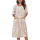 COSUNIONY House Dresses for Women Cotton Short Sleeve House Coat Buttons Down Dusters Robe with Pockets S-XXL