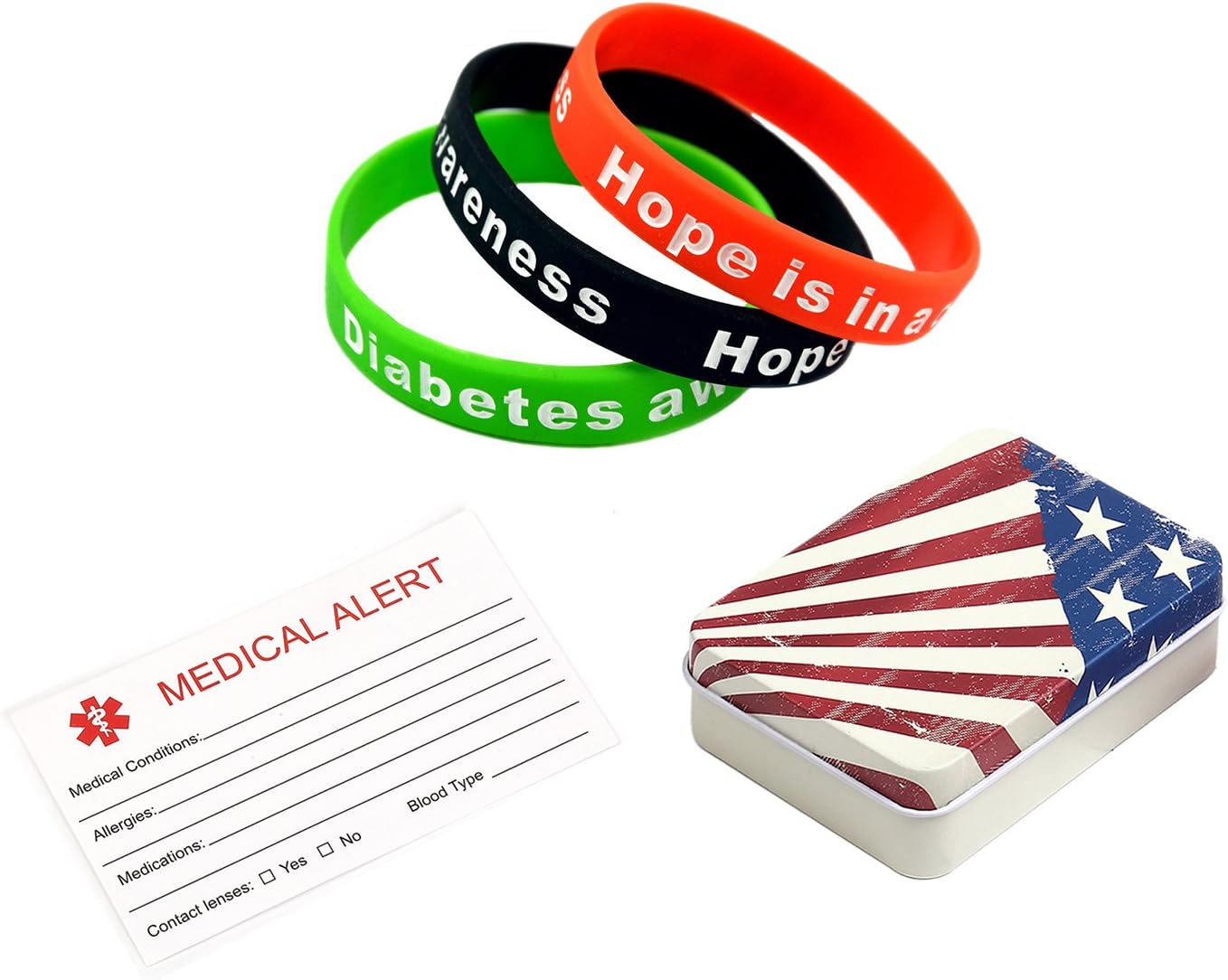 BAIYI Hope is in a Cure Diabetes Awareness Medical Alert ID Bracelet Silicone Wristbands 7.8 in - 3Pack