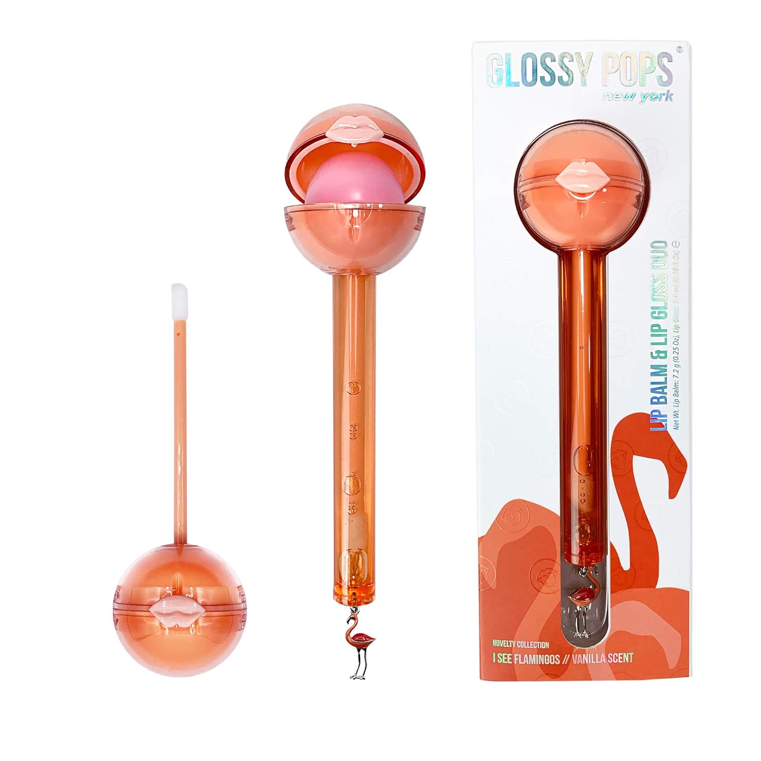 Glossy Pops Scented Clear Lip Balm & Clear Lip Gloss Combo | Novelty Collection (I See Flamingo - Vanilla Scent), 1 count