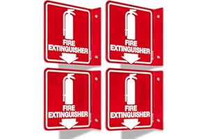 T&R Fire Extinguisher Sign, Fire Extinguisher with Down Arrow - 4 Pack - 6 x 6 Inches Acrylic, 2 pre-drilled holes, Includes Matching Screws, Use for Home Office/Business