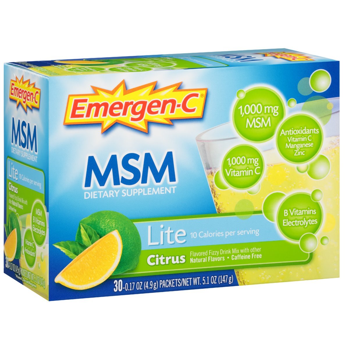 Emergen C Lite Msm 30 Count Citrus Flavor Dietary Supplement Fizzy Drink Mix With 1000mg Vitamin C 1000mg Msm 5 1 Ounce Packets Buy Online In Gibraltar At Gibraltar Desertcart Com Productid